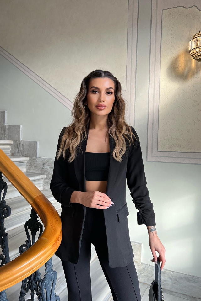 Black Double Breasted Collar Blazer Jacket ATE4354 - 4