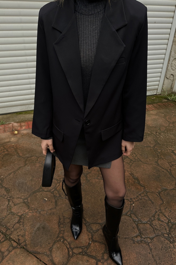 Black Double Breasted Collar Jacket ATE4784 - EYYO TOPTAN