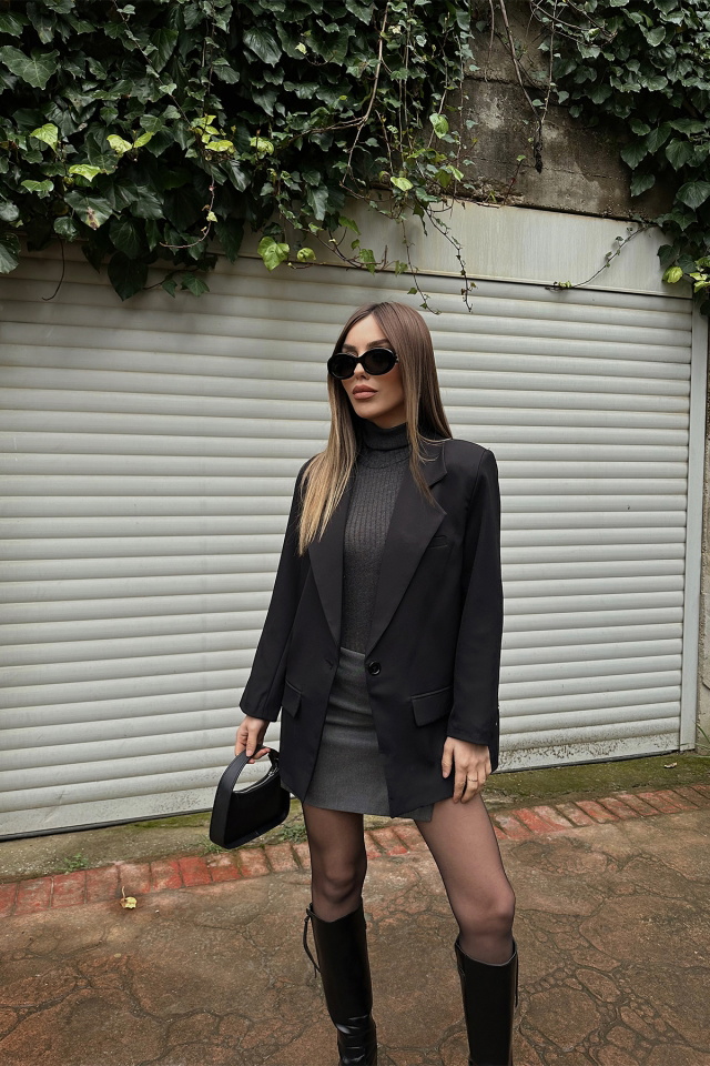 Black Double Breasted Collar Jacket ATE4784 