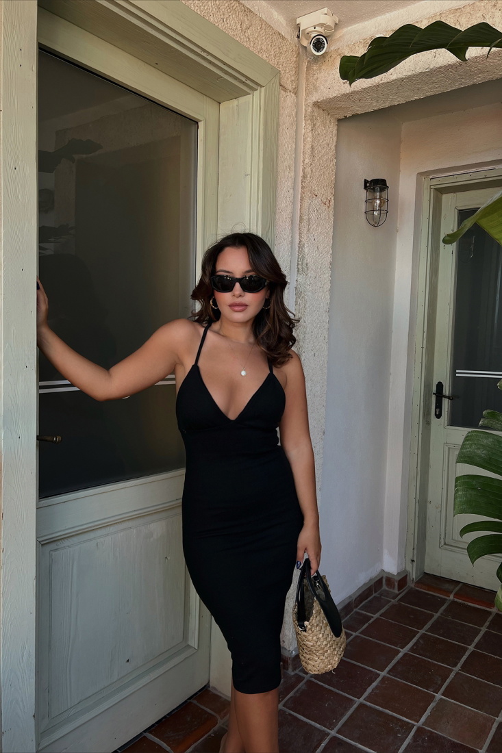 Black Double Breasted Collar Midi Dress ATE1847 - gecce