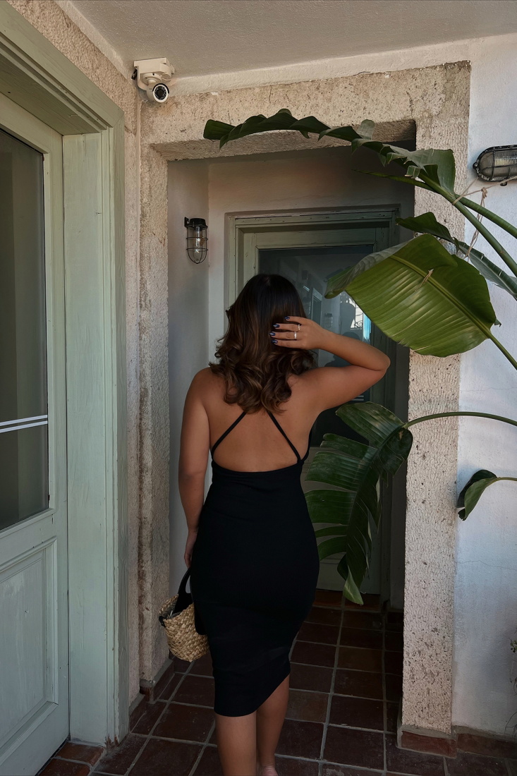 Black Double Breasted Collar Midi Dress ATE1847 - gecce