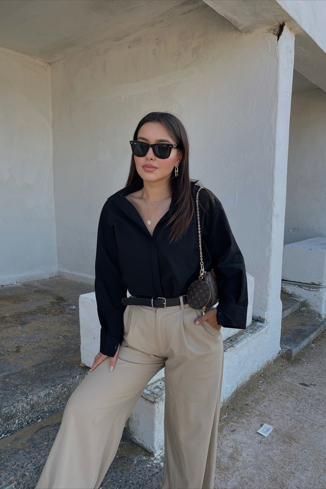 Black Double Breasted Collar Shirt ATE2046 - 1