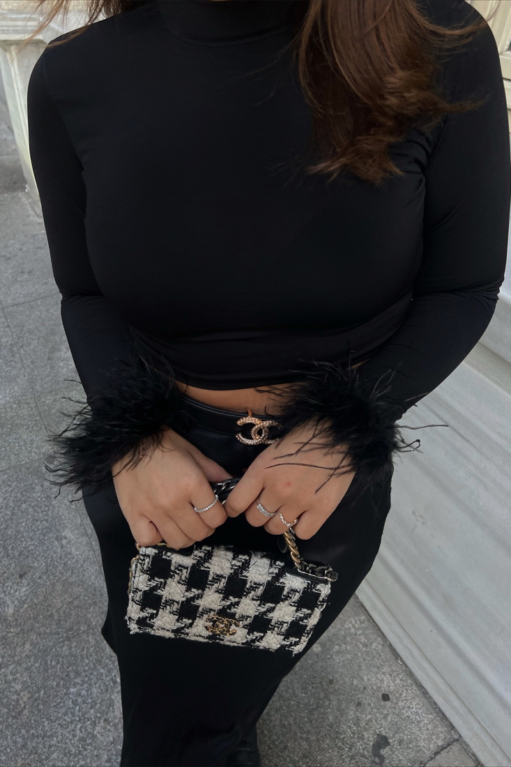 Black Feather Sleeve Detail Blouse ATE2475 - EYYO