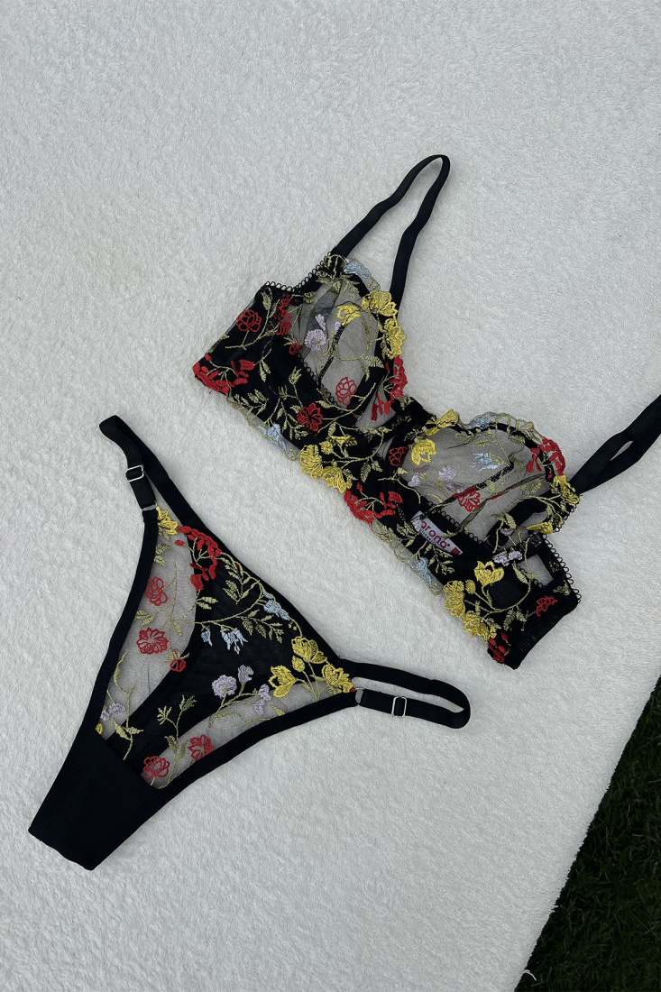 Black Floral Pattern Underwear ATE6343 - 
