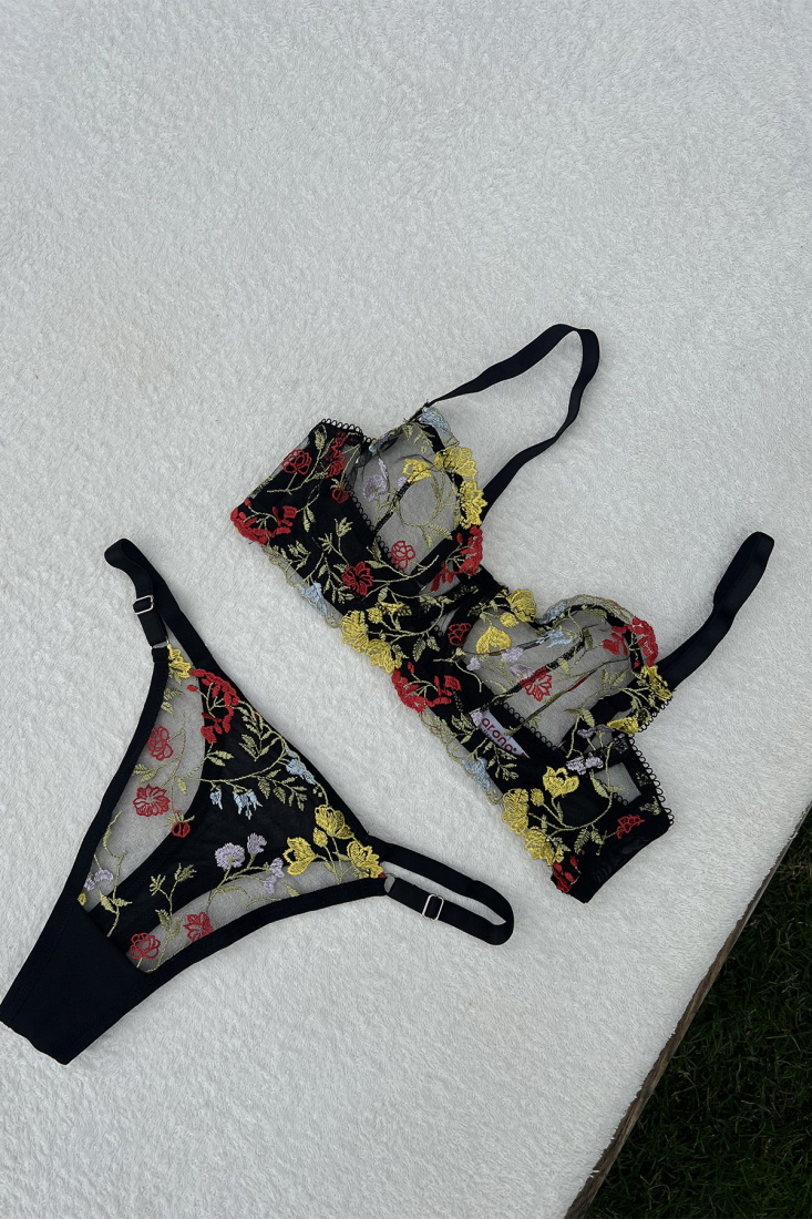 Black Floral Pattern Underwear ATE6343 - 
