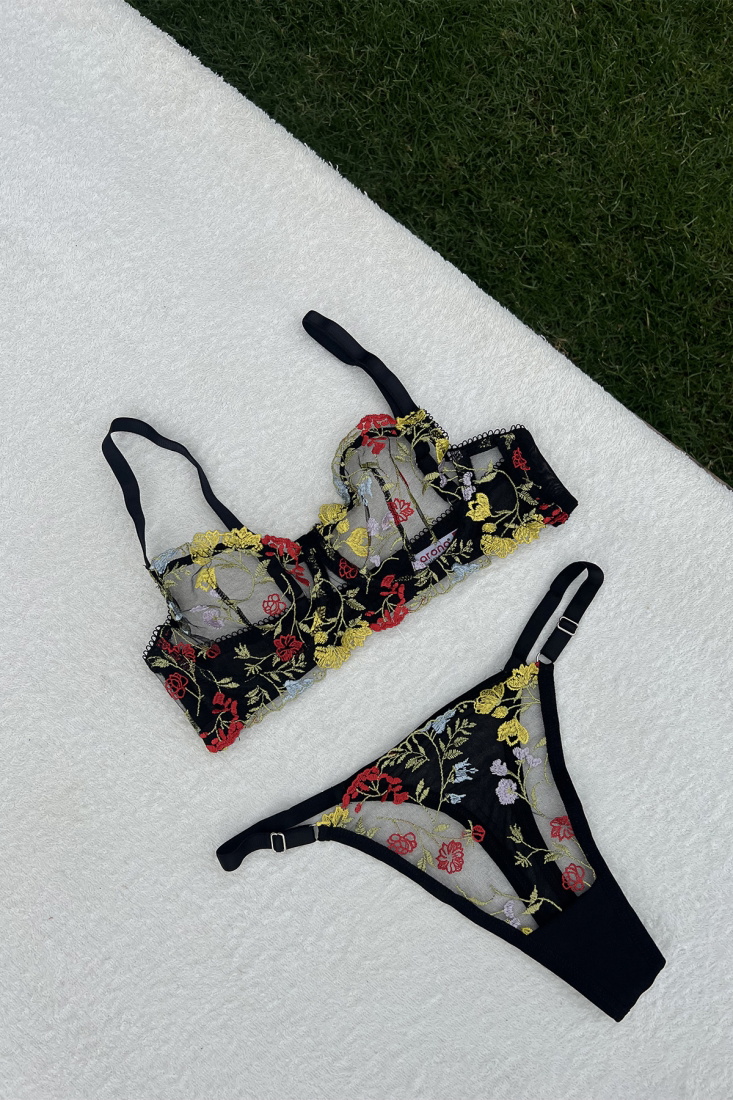 Black Floral Pattern Underwear ATE6343 - 