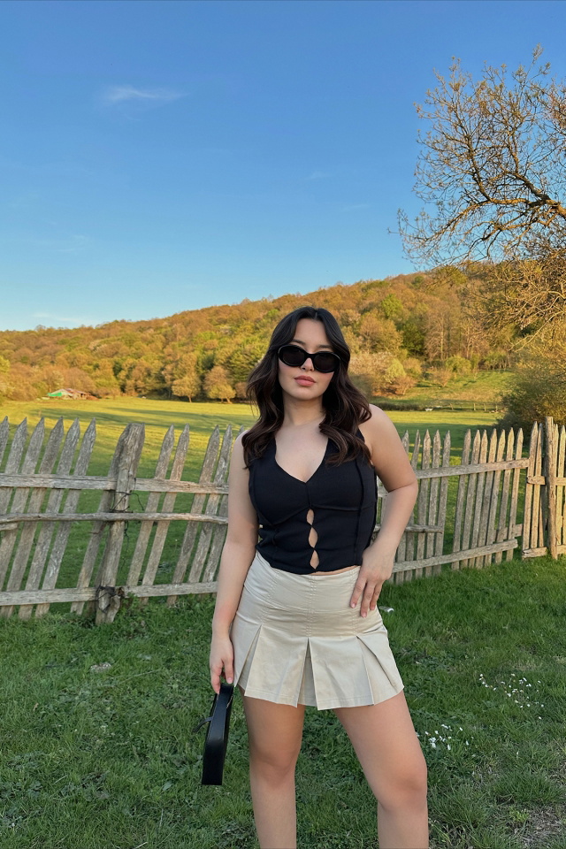 Black Front Detail Crop Top ATE5338 - 1