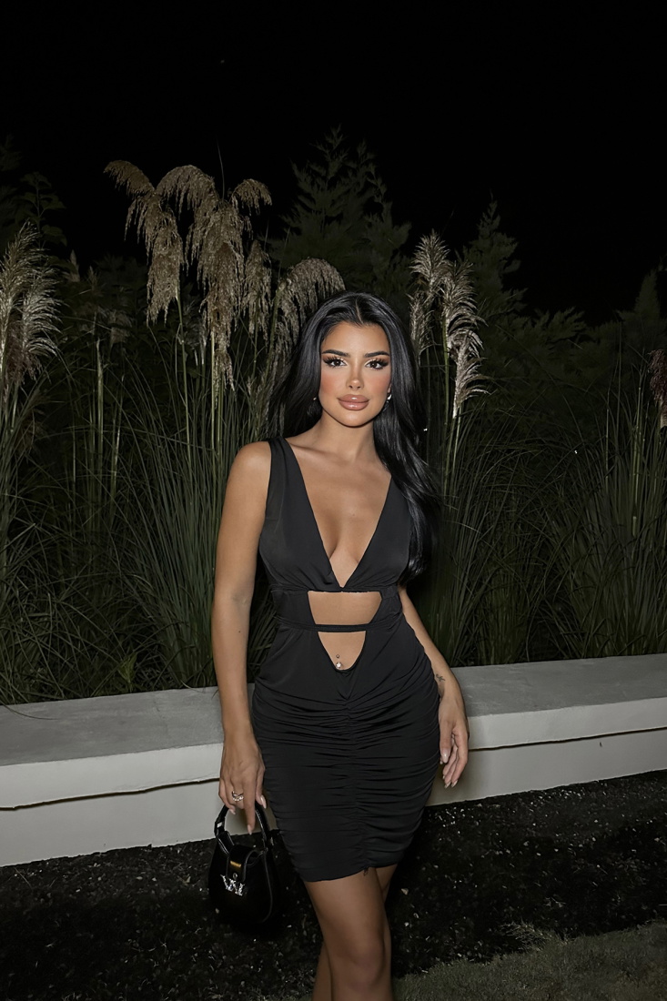 Black Front Detail Laced Dress ATE2129 - EYYO ATELIER