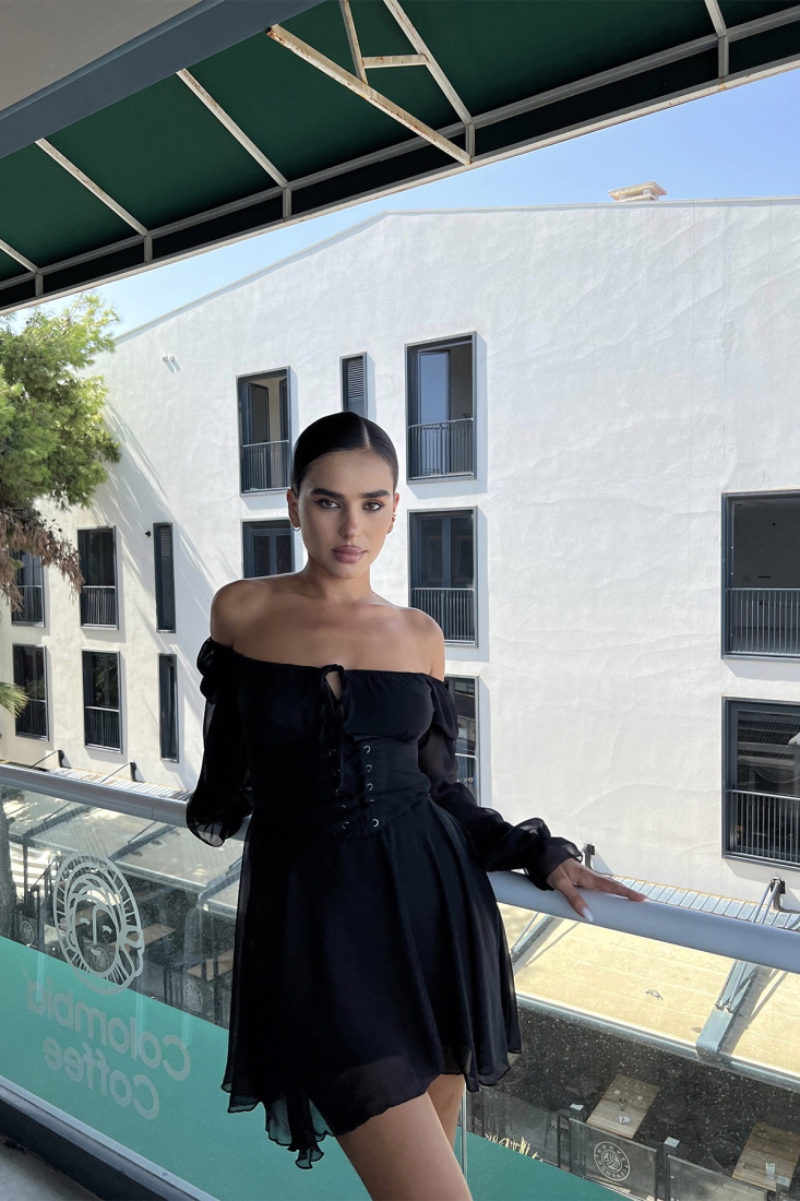 Black Front Laced Mini Dress ATE1955 - SEVENDAY