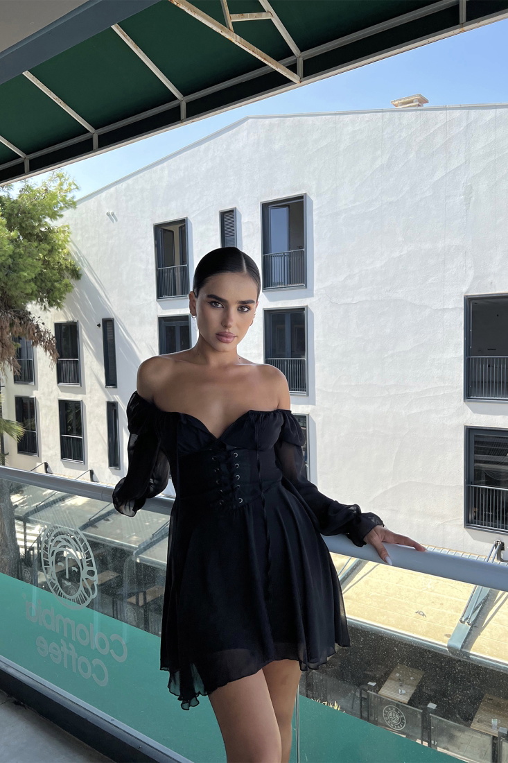 Black Front Laced Mini Dress ATE1955 - SEVENDAY