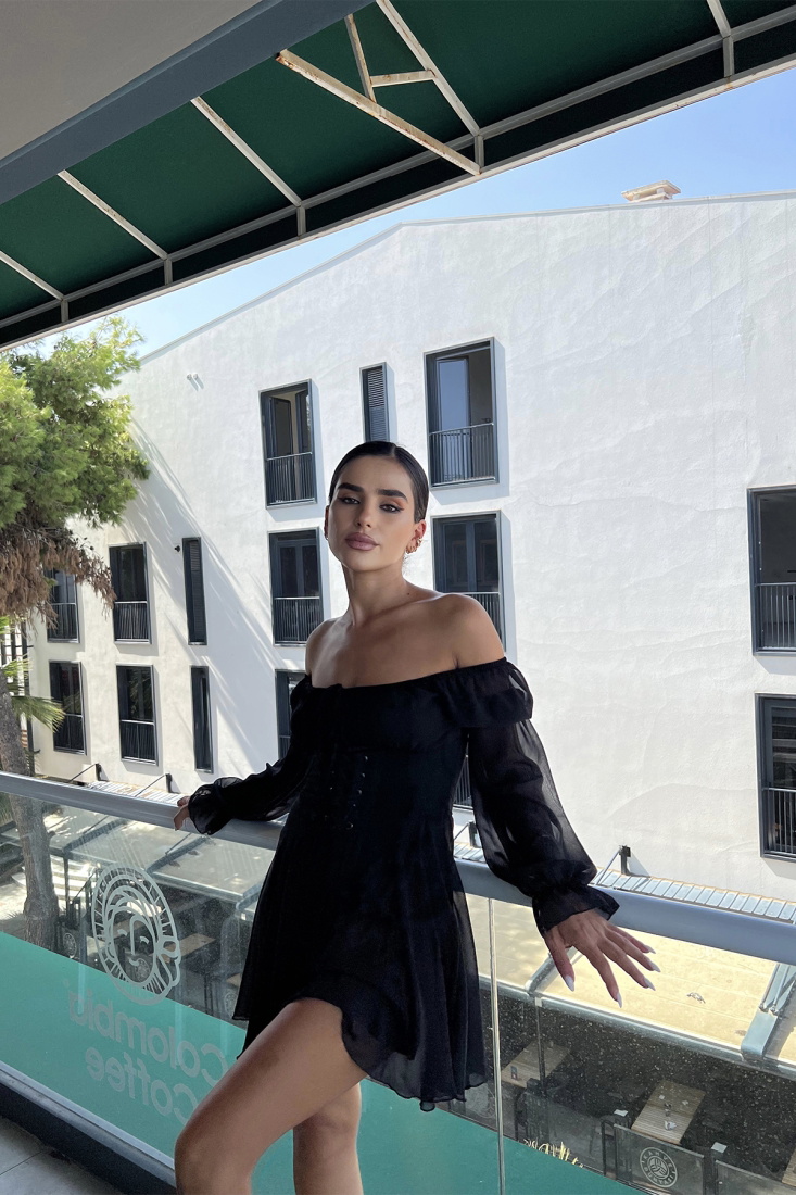 Black Front Laced Mini Dress ATE1955 - SEVENDAY