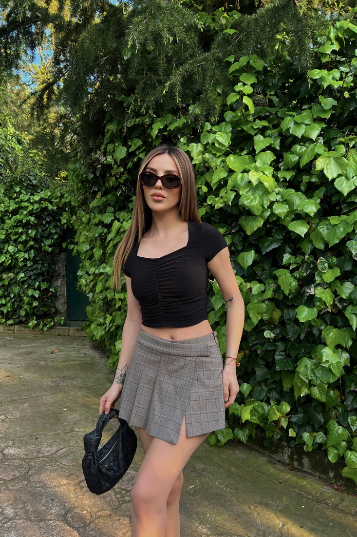 Black Gathered Crop Top ATE6412 - TİLLE