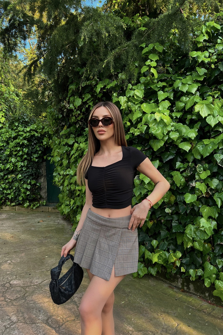 Black Gathered Crop Top ATE6412 - TİLLE