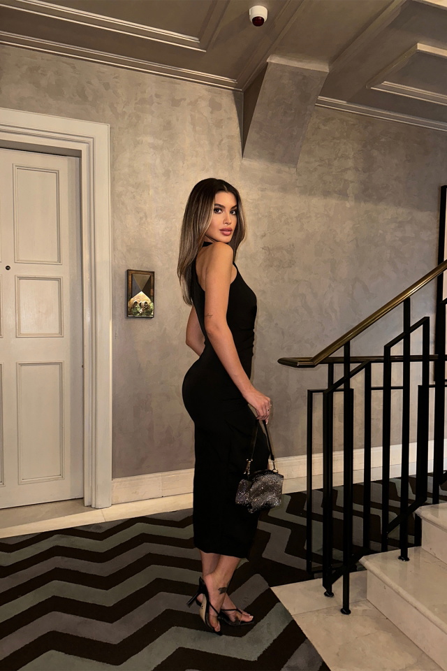 Black Halter Collar Deep Slit Dress ATE6911 - 6