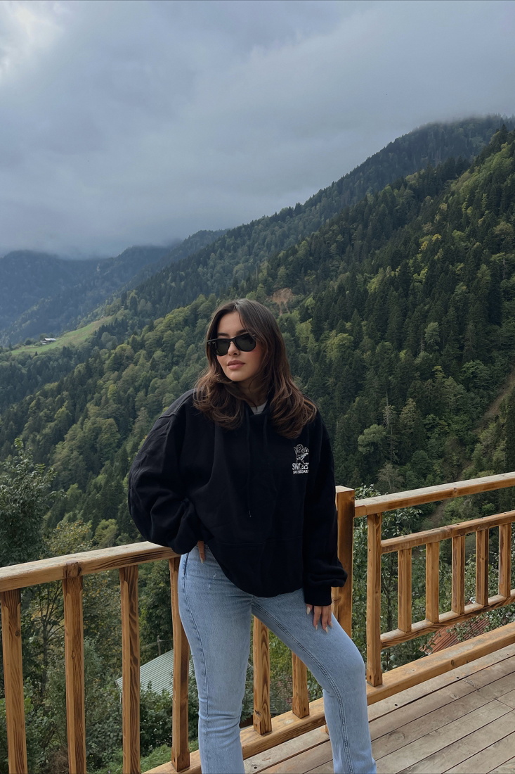 Black Hooded Printed Sweat ATE2112 - BARAN