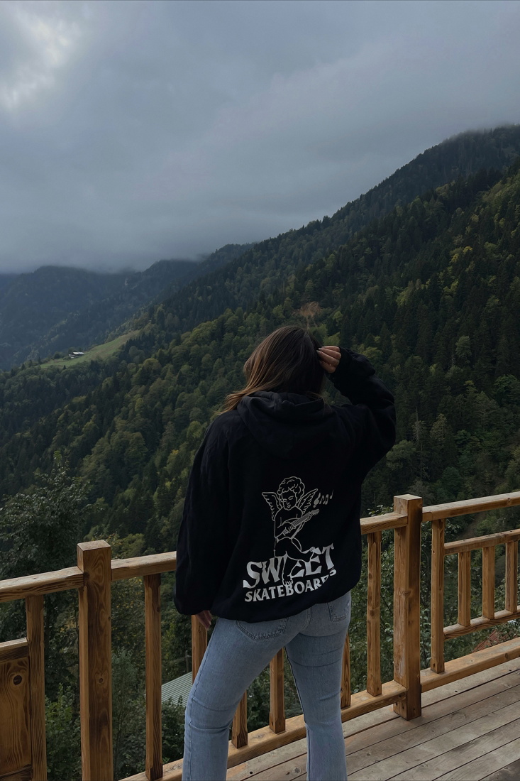 Black Hooded Printed Sweat ATE2112 - BARAN