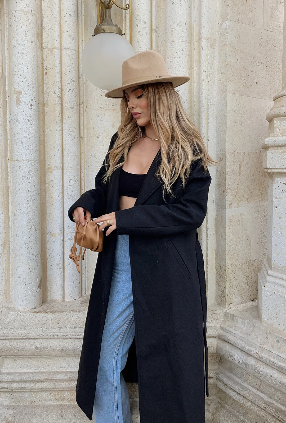 Black Kasha Coat ATE1892 - EYYO TOPTAN