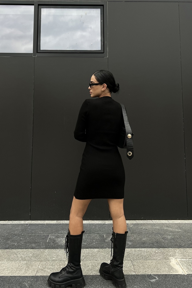 Black Knitwear Laced Dress ATE2073 - 5