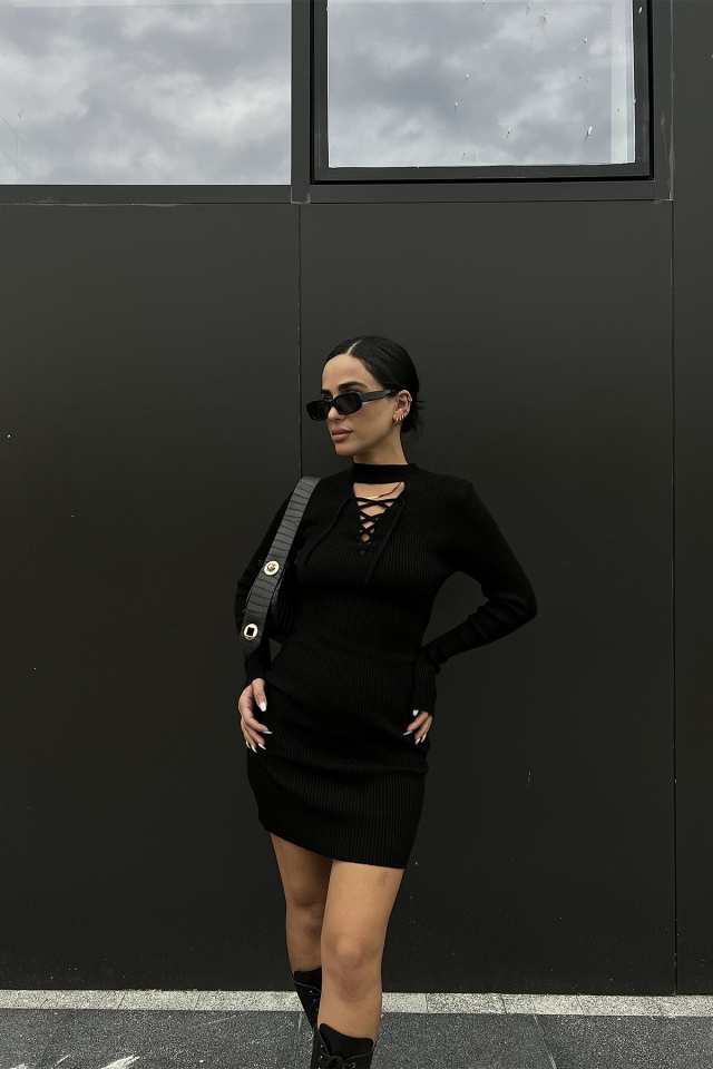 Black Knitwear Laced Dress ATE2073 - 3