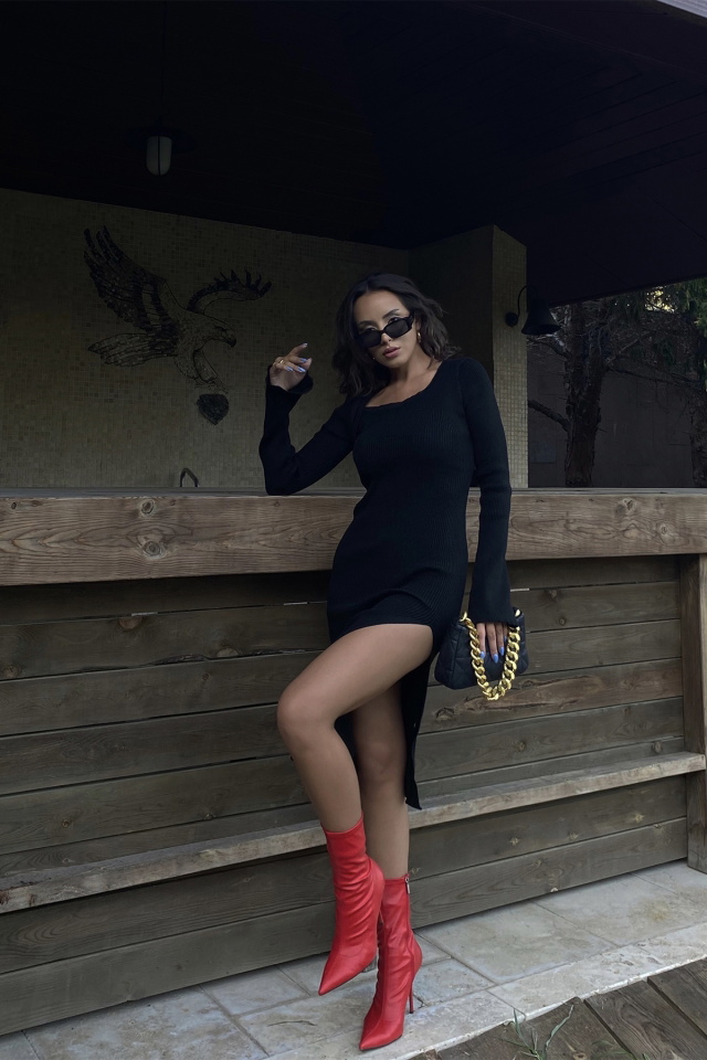 Black Knitwear Slit Dress ATE2027 - 3