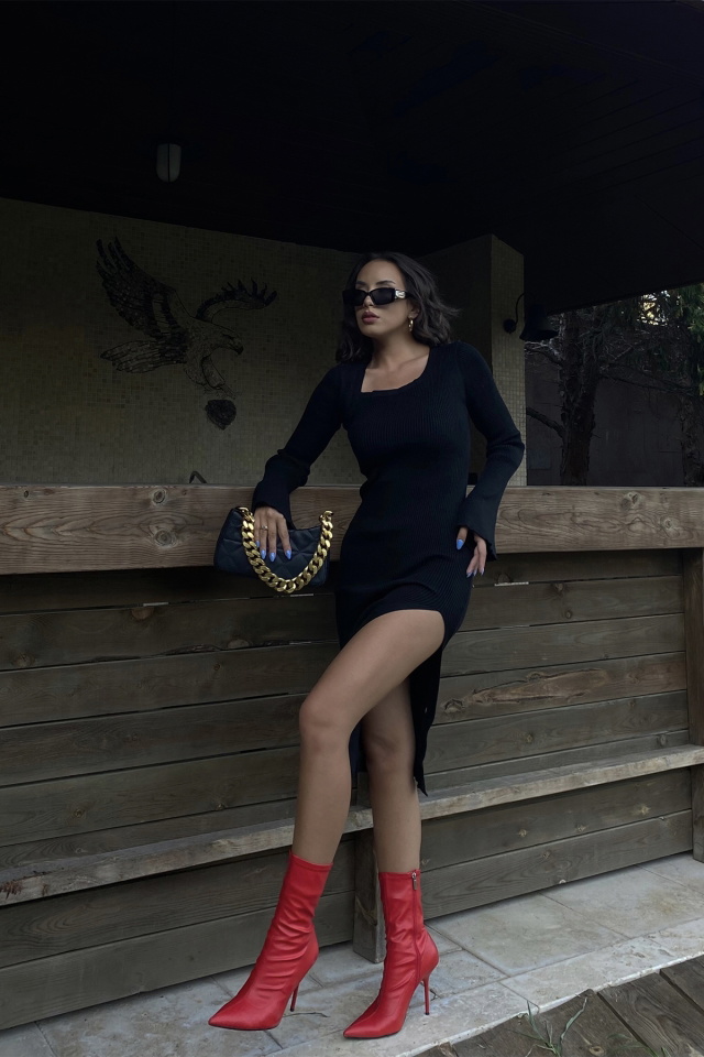 Black Knitwear Slit Dress ATE2027 - 4