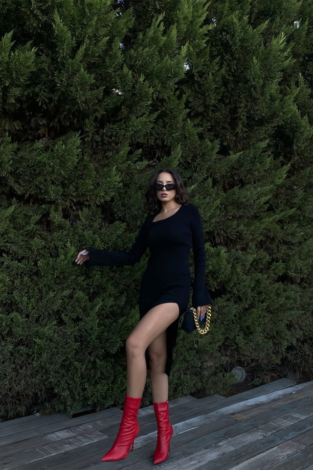Black Knitwear Slit Dress ATE2027 - 5