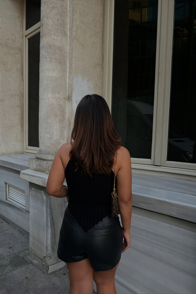 Black Knitwear Turtleneck Crop Top ATE2219 - 2