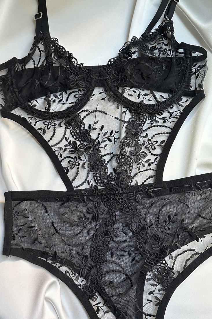 Black Lace Detail Bodysuit ATE-1663 - EYYO