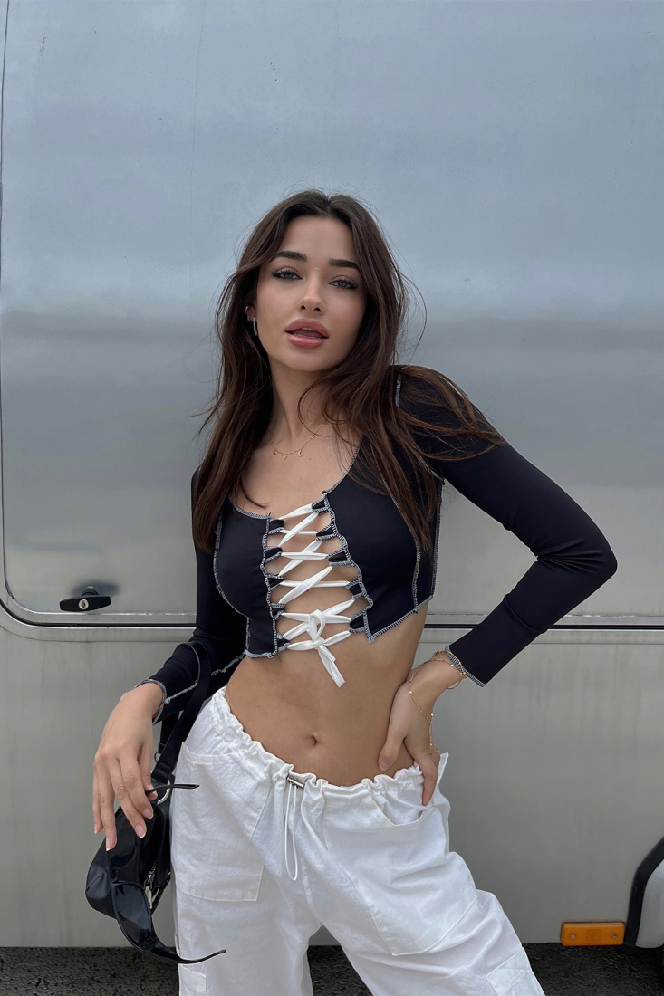 Black Laced Crop Top ATE6515 - gecce