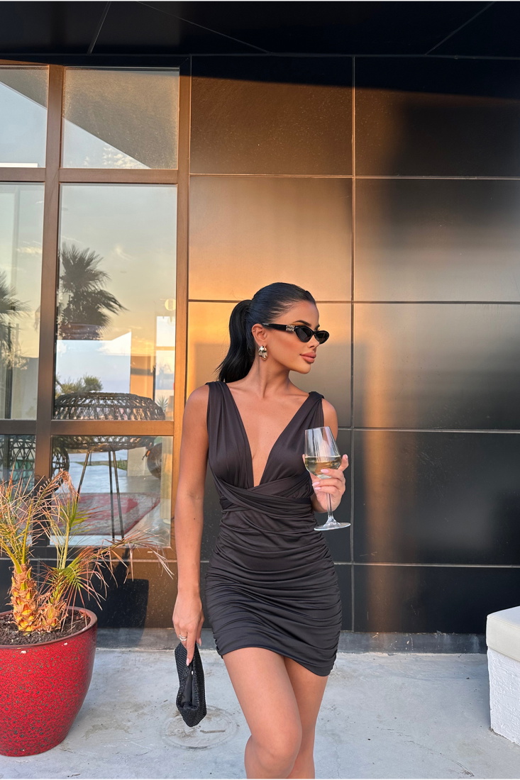 Black Laced Mini Dress ATE1835 - EYYO ATELIER