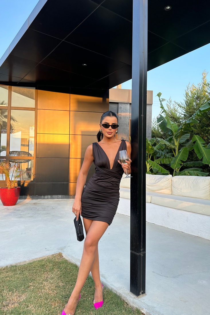 Black Laced Mini Dress ATE1835 - EYYO ATELIER