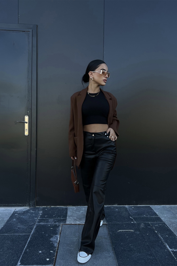 Black Leather Pants ATE2180 - EYYO