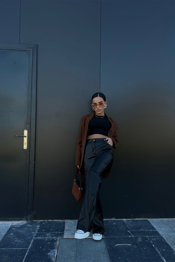 Black Leather Pants ATE2180 - EYYO