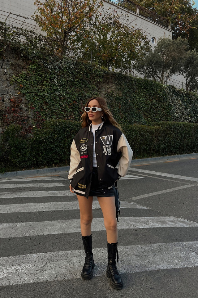 Black Letter Printed College Jacket ATE2532 - 4