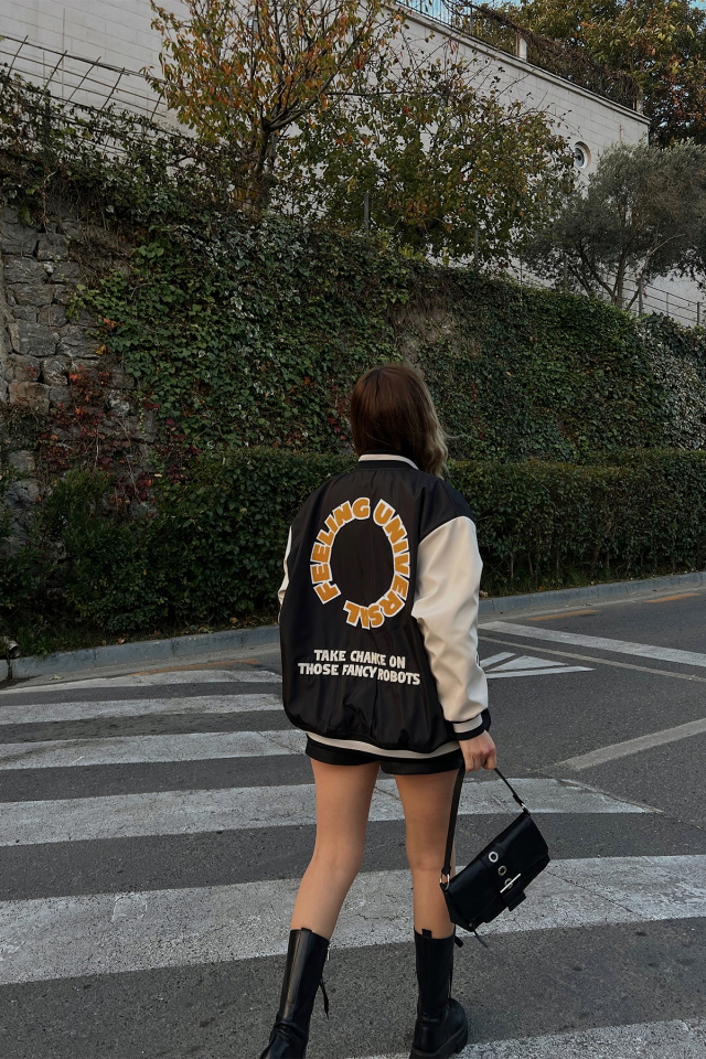 Black Letter Printed College Jacket ATE2532 - 2