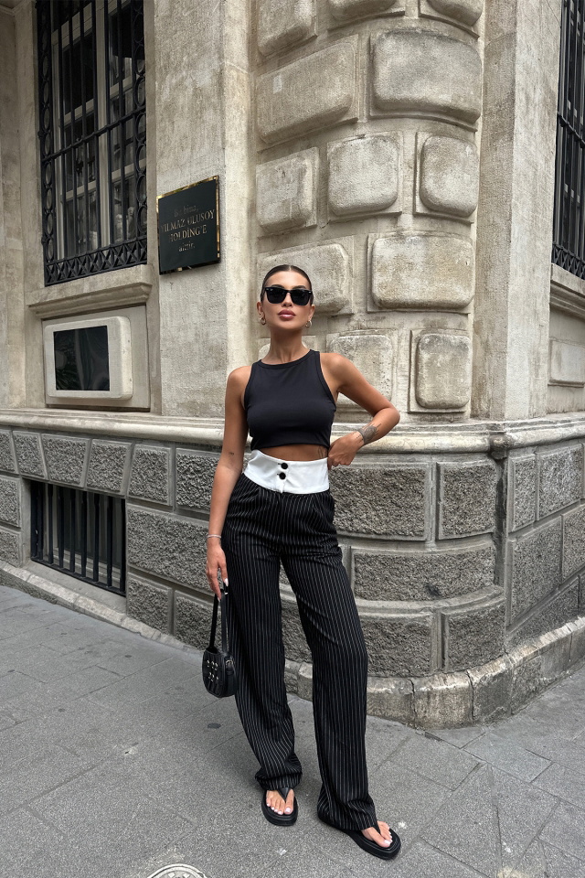 Black Lined High Waist Pants ATE7103 - 6