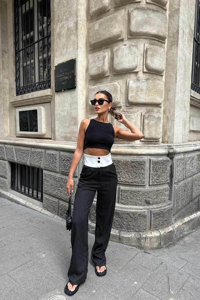 Black Lined High Waist Pants ATE7103 - 8