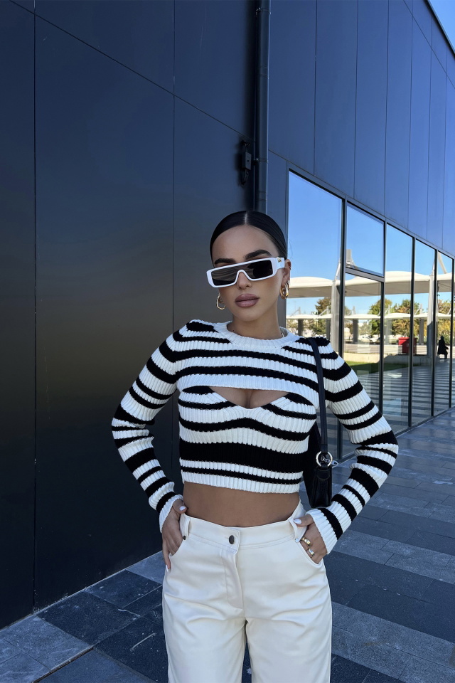 Black Lined Knitwear Sweater ATE2177 - 1