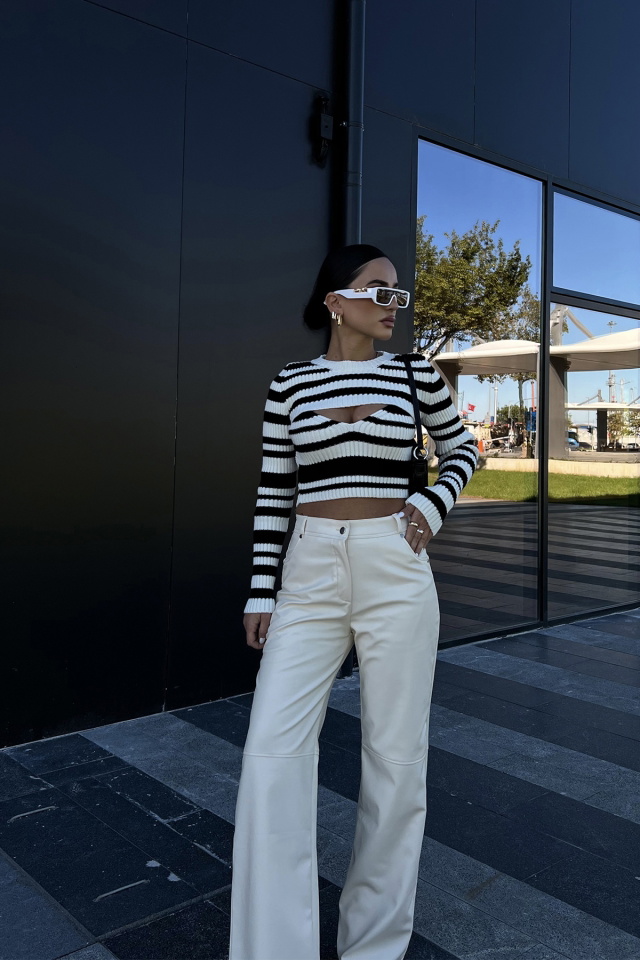 Black Lined Knitwear Sweater ATE2177 - 2