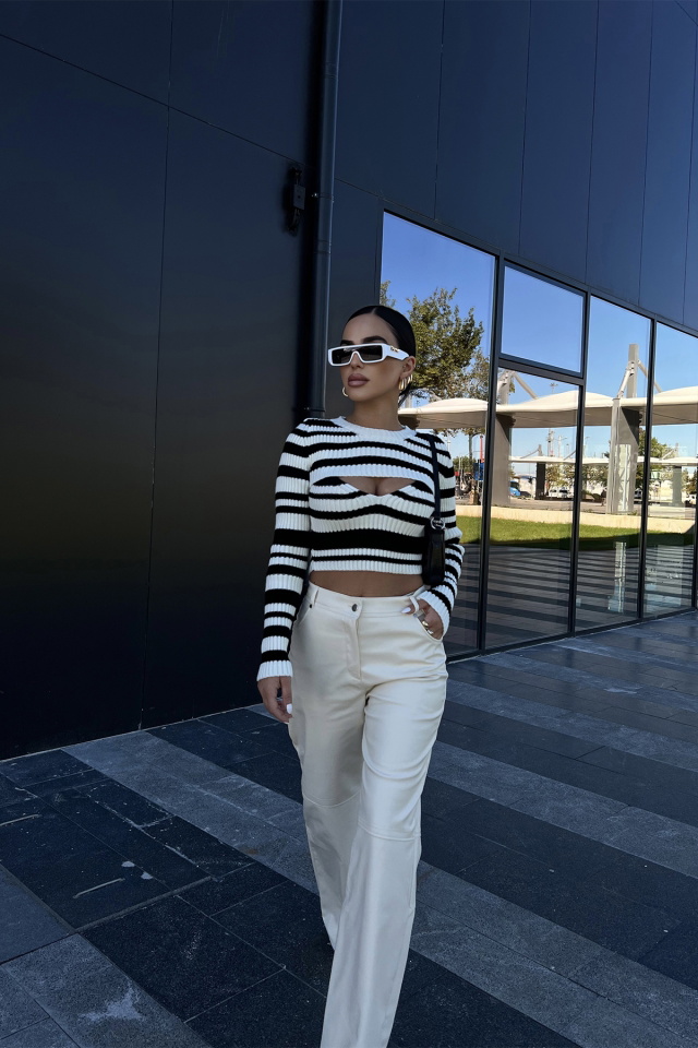 Black Lined Knitwear Sweater ATE2177 - 4