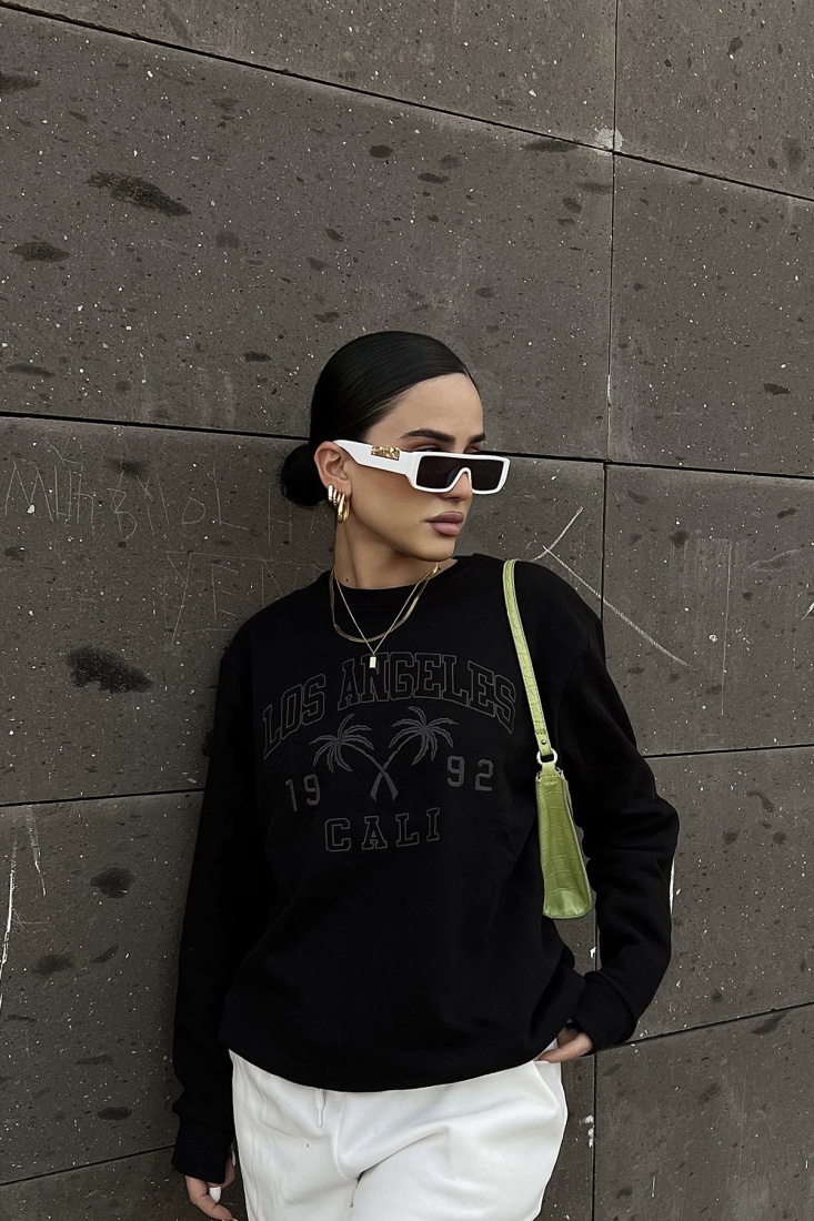 Black Los Angels Printed Sweat ATE2387 - EYYO