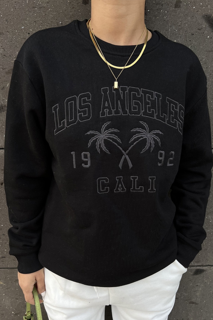 Black Los Angels Printed Sweat ATE2387 - EYYO