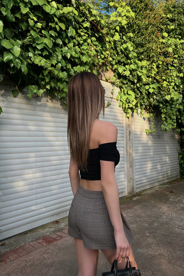 Black Low Sleeve Crop Top ATE6404 - gecce