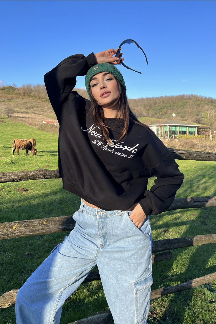 Black New York Printed Sweat ATE2590 - 