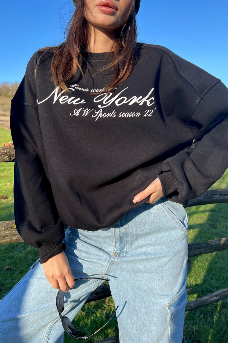 Black New York Printed Sweat ATE2590 - 