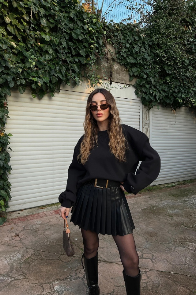 Black Oversize Basic Sweat ATE3132 - 3