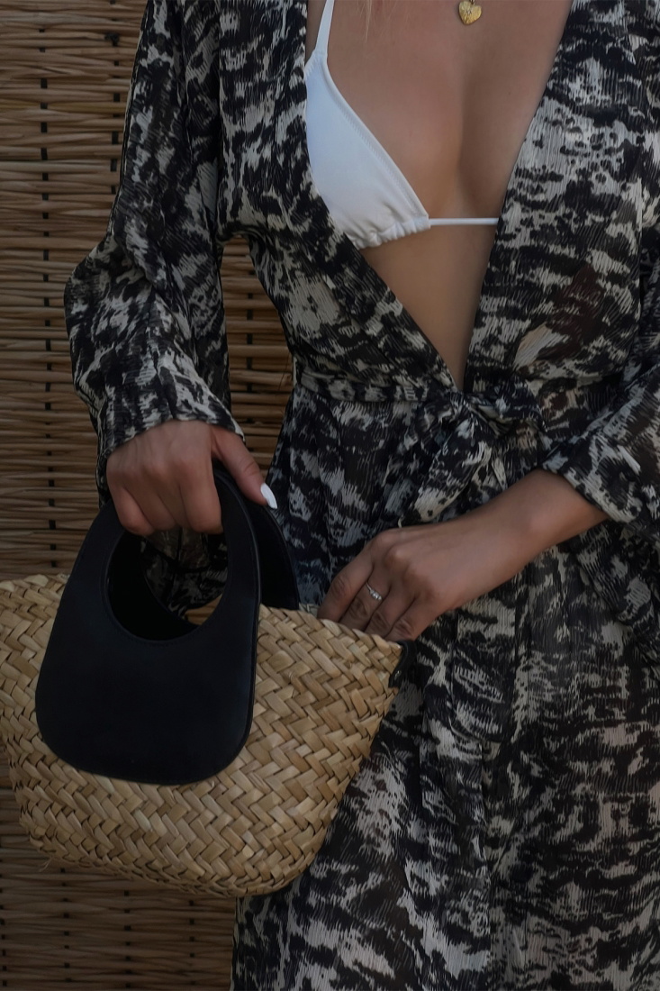 Black Patterned Kimono ATE1874 - EYYO ATELIER