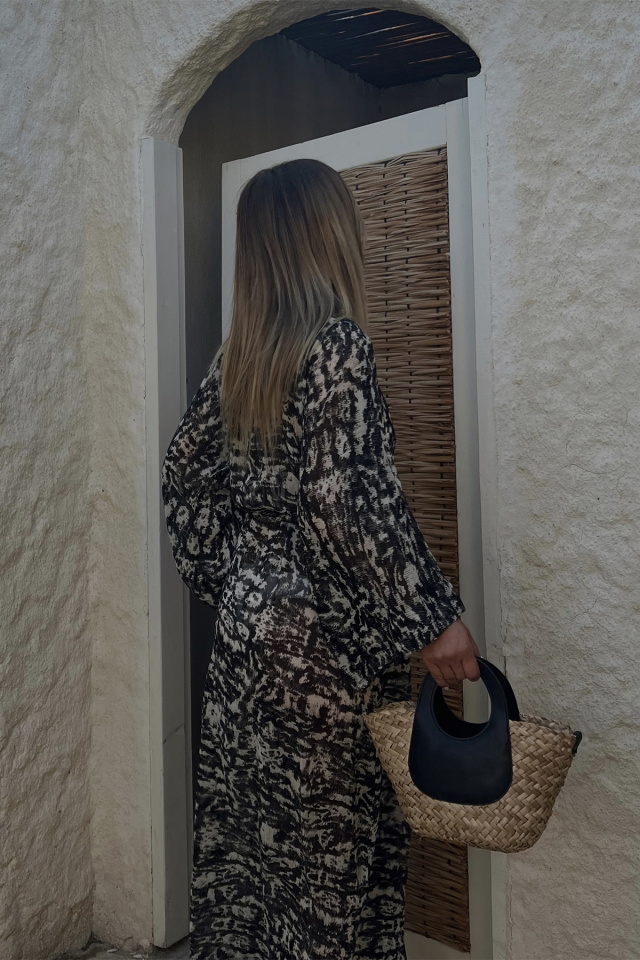 Black Patterned Kimono ATE1874 - 4