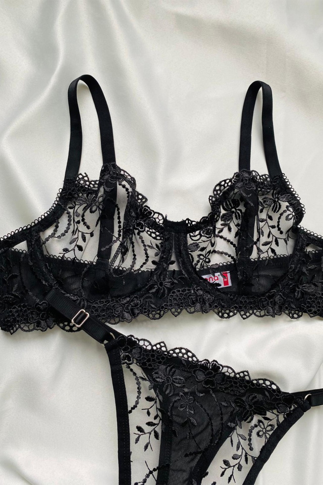 Black Plain Lace Detail Underwear ATE6342 - 4