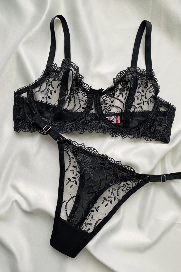 Black Plain Lace Detail Underwear ATE6342 - 